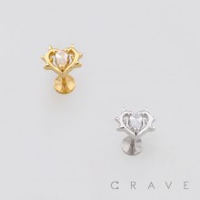 THORNED HEART TEAR DROP CZ 316L SURGICAL STEEL THREADLESS PUSH-PIN LABRET SET